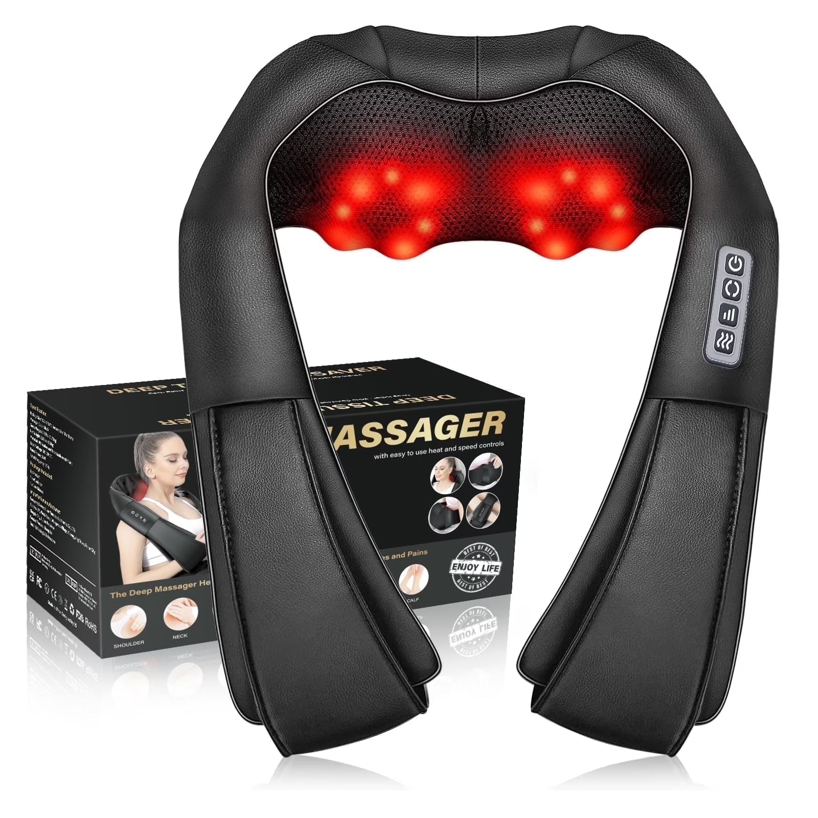 Shiatsu Neck Massager with Heat, Electric Deep Tissue 4D Kneading Massage, Back Shoulder Massager for Body Muscle, Best Gifts for Women Men Mom Dad, Fathers Day, Mothers Day, Christmas Gifts